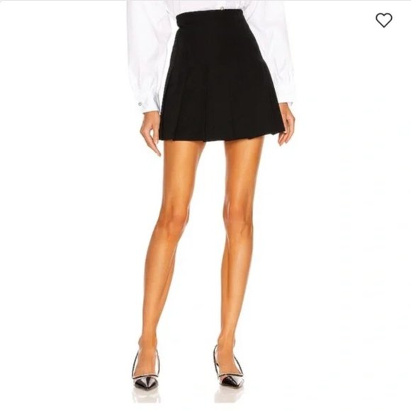 Alessandra Rich Black Wool Pleated Accents Mini Skirt